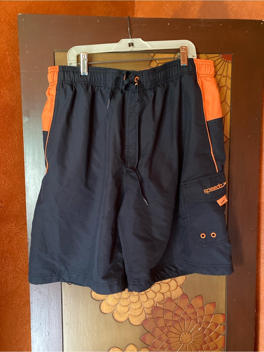 Speedo XL Navy Swim Shorts with Orange Panels
